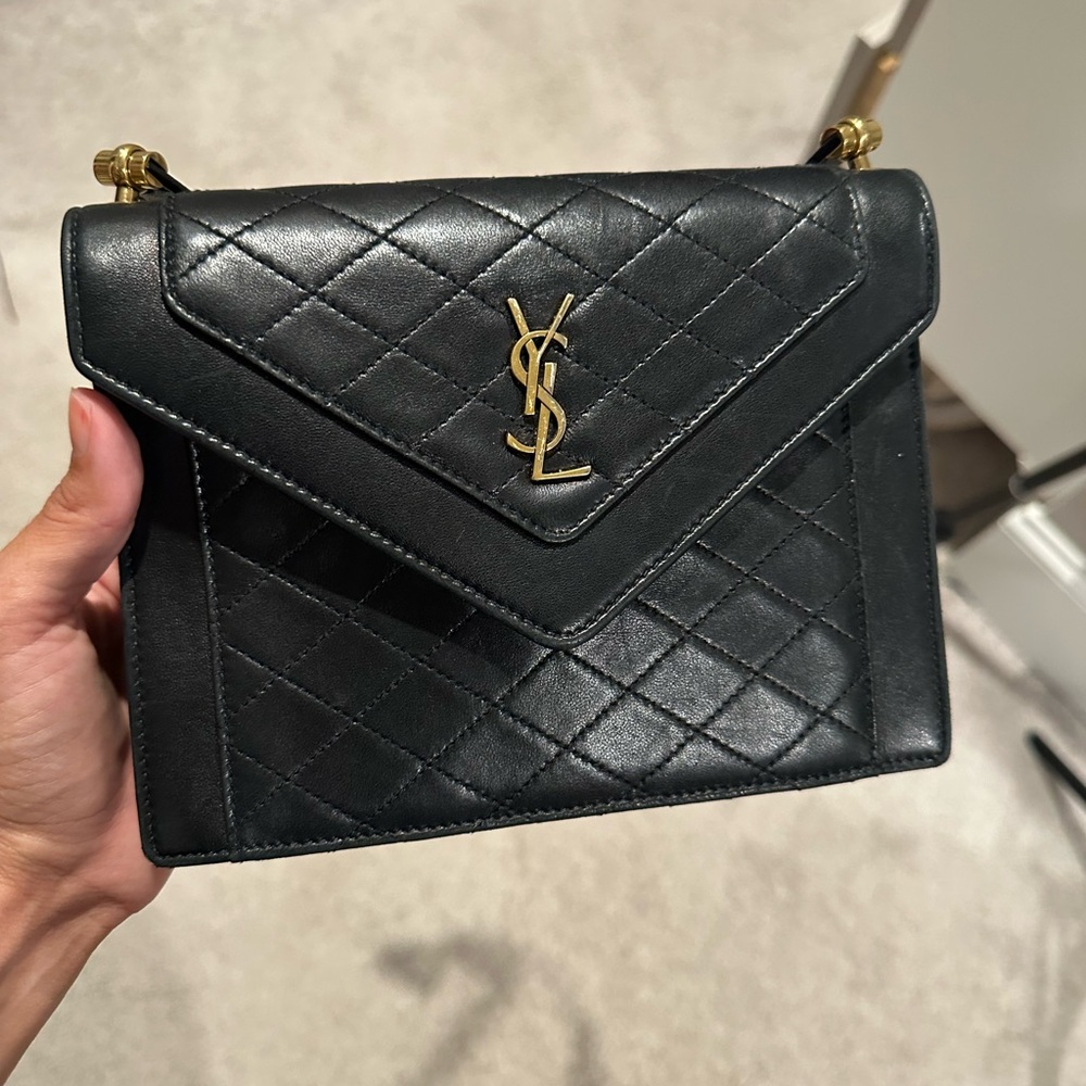 Yves Saint Laurent Black Quilted Crossbody with Gold Accents